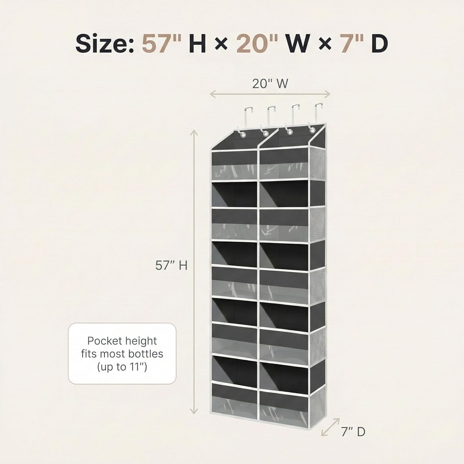 Skiennix 10-Pocket Over The Door Organizer - Heavy-Duty 600D Oxford Fabric, Upgraded Hooks for Dorm & Closet Storage
