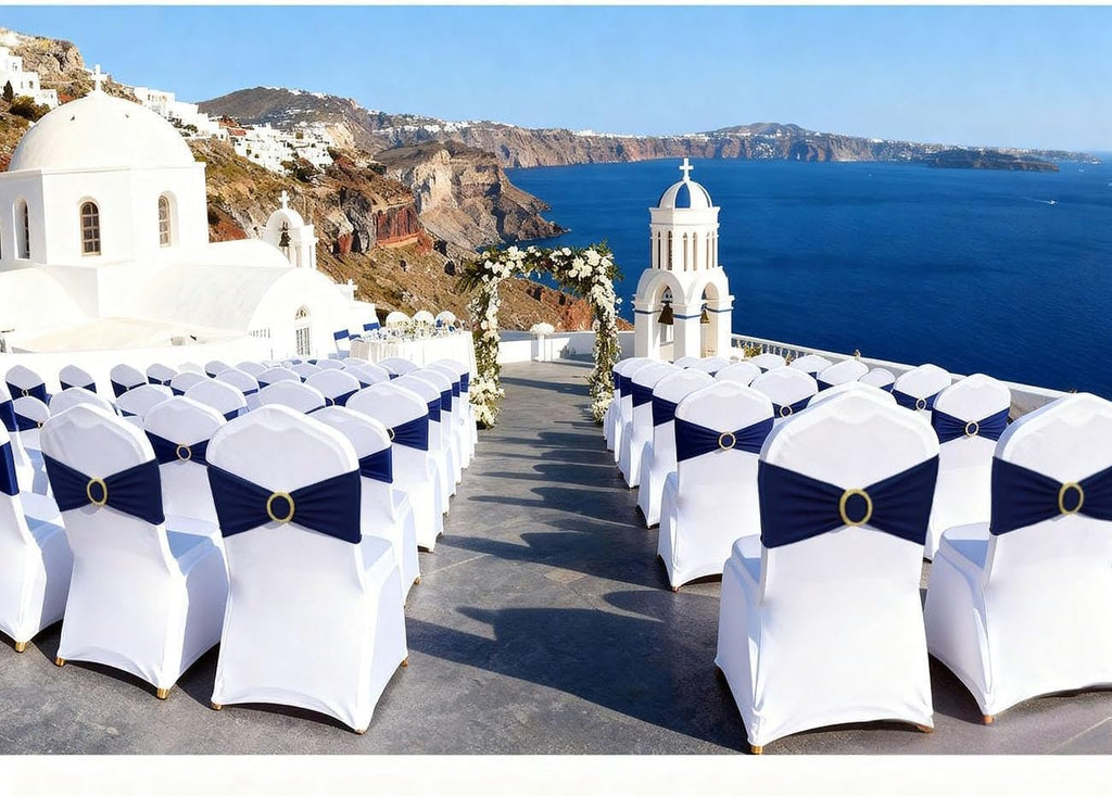 Regine Switzerland 50 Pack Navy Blue Chair Sashes - Elegant Gold Buckle Slider for Banquet Décor