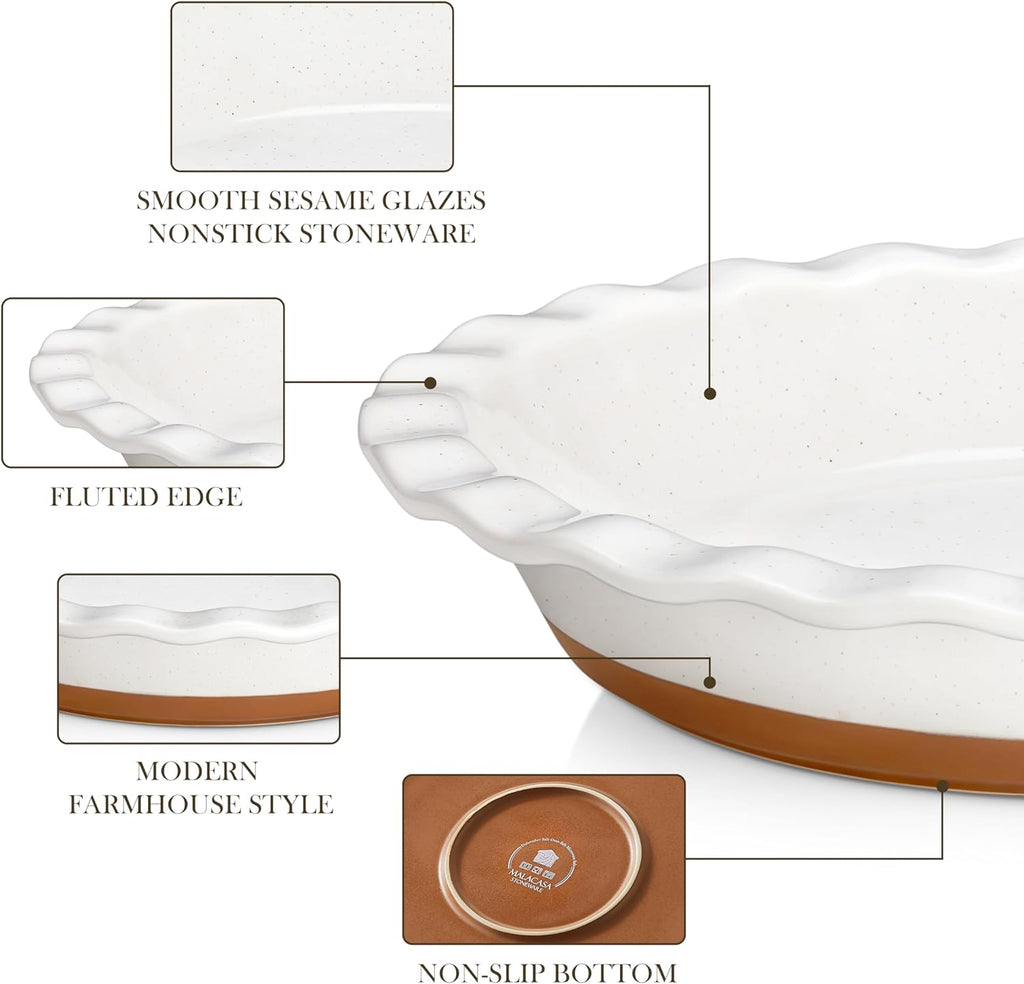 MALACASA Ceramic Pie Pan Set - Nonstick 9-Inch Deep Dish Baking Dish | Scratch-Resistant TARA Series