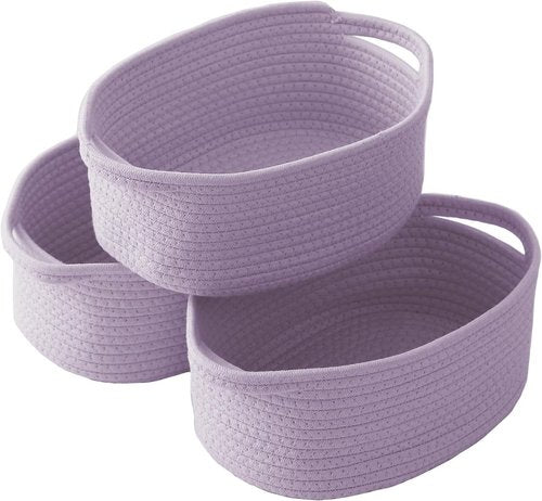 JMvicyroam Woven Storage Baskets - Small Rope Organizer with Handles for Shelves & Closets | Purple, 3-Pack