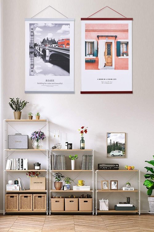Benjia Magnetic Poster Hanger - Mahogany Wood Frame for 12x18, 12x16, & 12x24 Prints | Easy Wall Display
