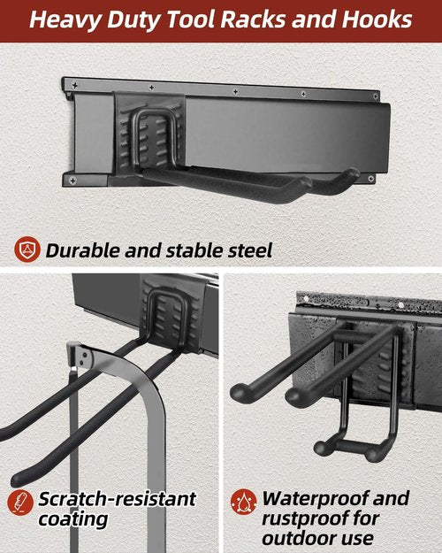 Heavy Duty Metal Garage Storage Organizer by [Brand Name] - 48-Inch Wall-Mounted Tool Rack with 8 Hooks for Shovels, Ladders, and Garden Tools