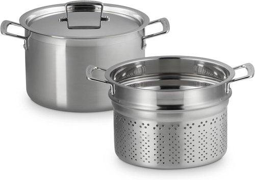 Le Creuset Stainless Steel Deep Pasta Pot - 3-Ply Construction, 7.5qt Capacity with Sieve