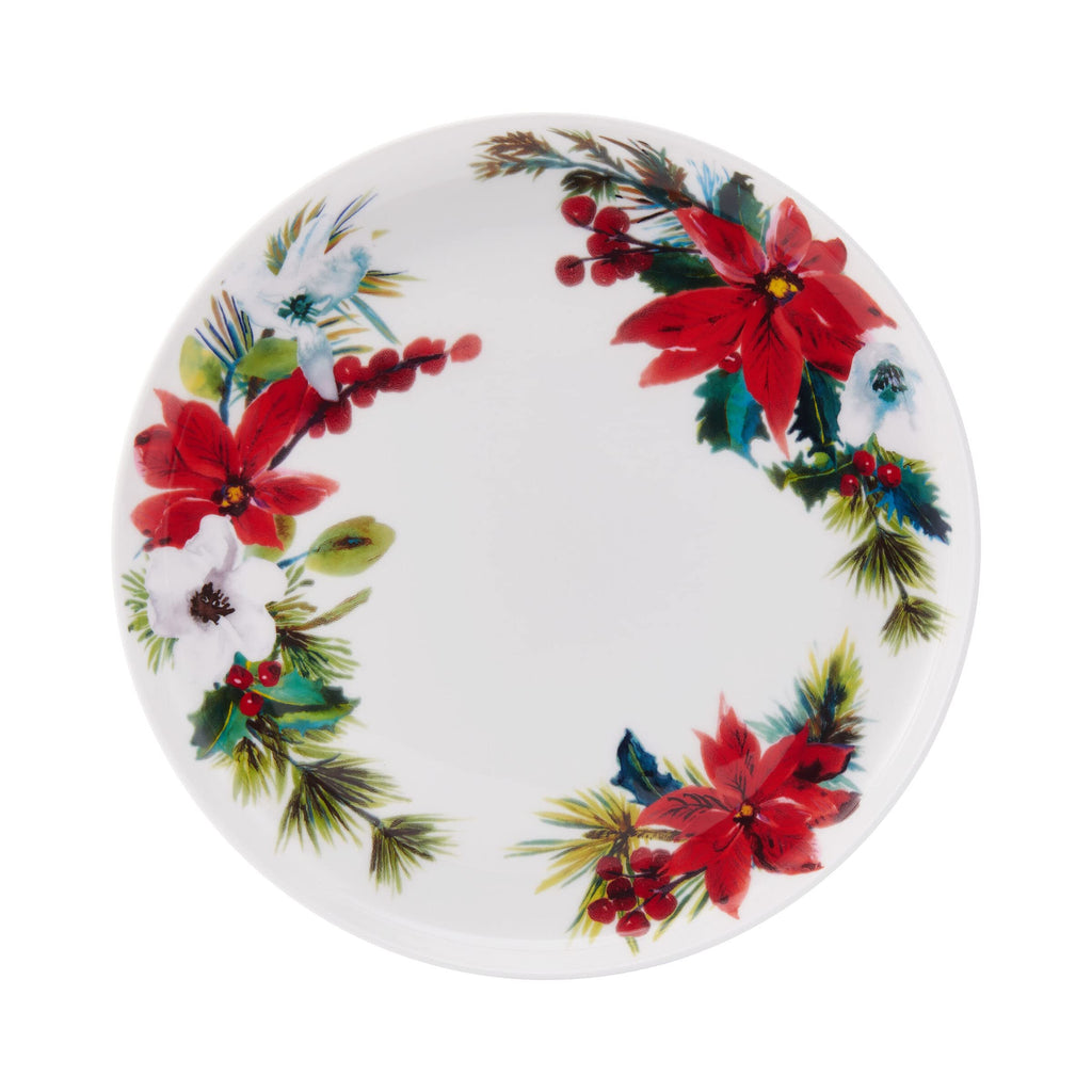 Mikasa Hope Joy Holiday Poinsettia Bone China Lightweight Chip Resistant 16 Piece Dinnerware Set, Service for 4, Multicolor