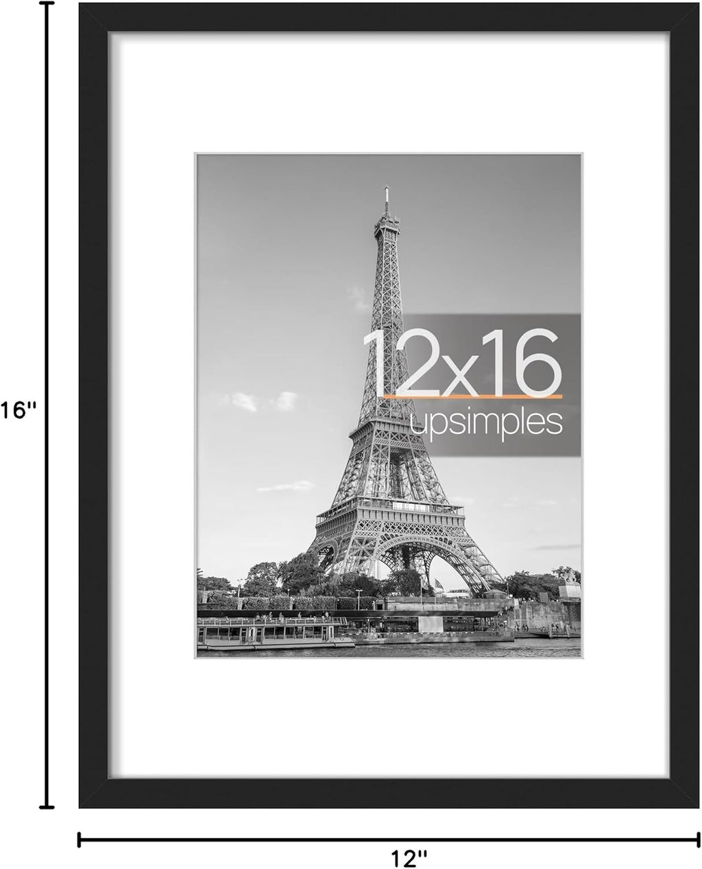 Upsimples 12x16 Picture Frame - Versatile Display for 8.5x11 Photos with Mat or 12x16 Without Mat, Black
