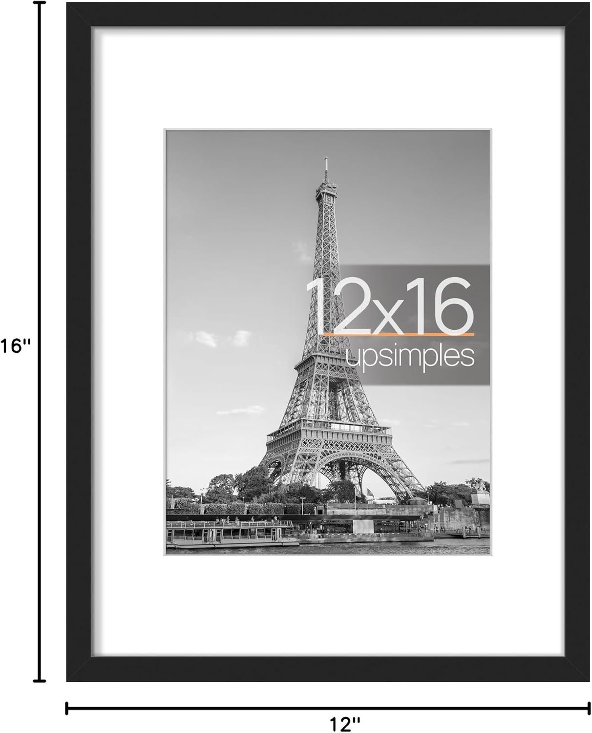Upsimples 12x16 Picture Frame - Versatile Display for 8.5x11 Photos with Mat or 12x16 Without Mat, Black