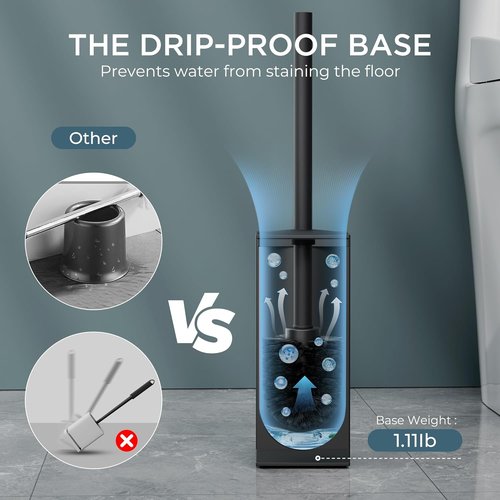FORIOUS Toilet Brush Set - Heavy Duty 304 Stainless Steel Base, Drip-Proof Design, Black | 2 Brush Heads