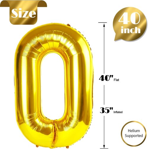 Gold Number 0 Balloon - 40 Inch Birthday Decoration for Milestone Celebrations | Party Supplies