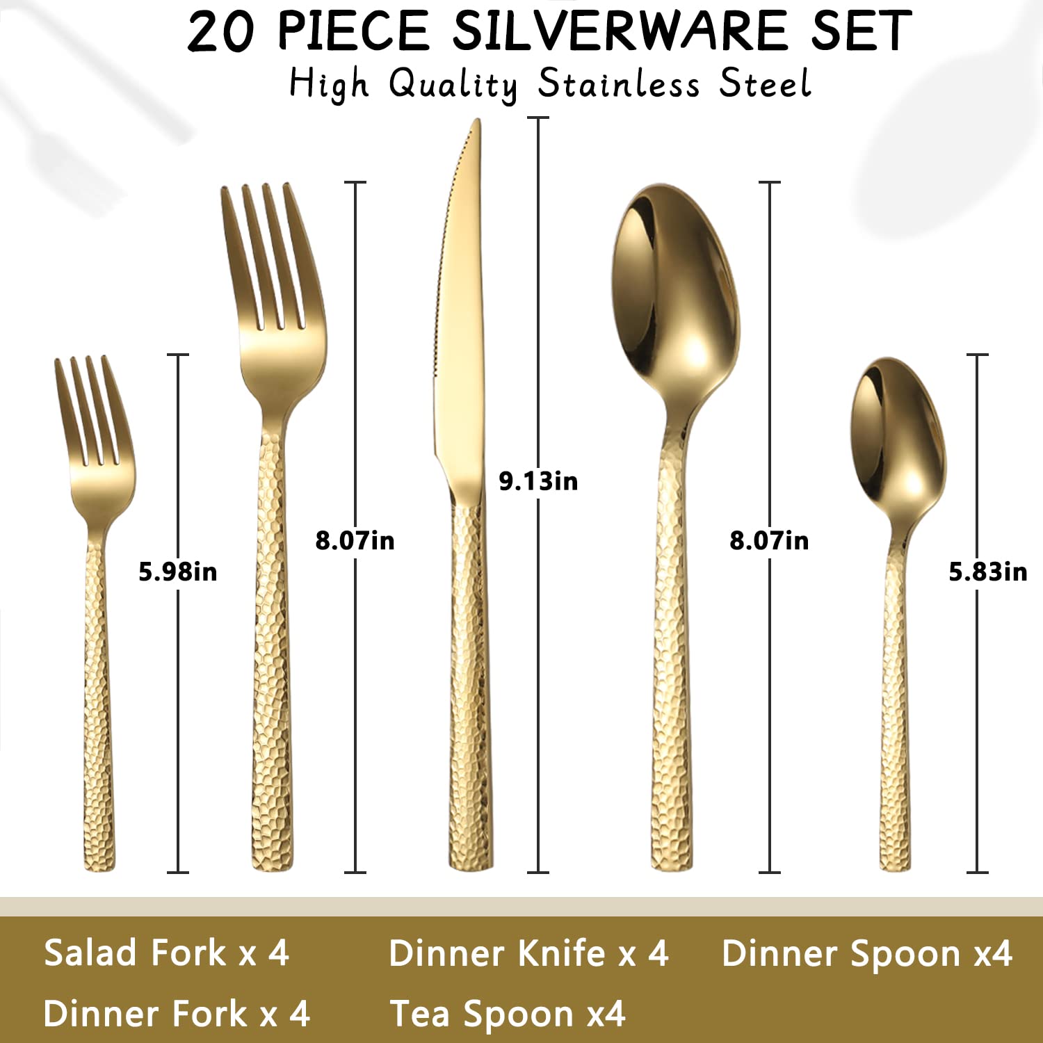 Silverware Set of 40 Stainless Steel Flatware Set for 8 Includes Forks Spoons Knives Kitchen Cutlery Sets for Home Restaurant Hotel