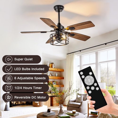 DINGLILIGHTING Bedroom Ceiling Fan with Light: 42 Inch Ceiling Fans Dual-Sided 5 Blade 6 Speed Reversible - Modern Farmhouse Fan with Remote and App for Bedroom Living Room Outdoor Porch, Black Walnut