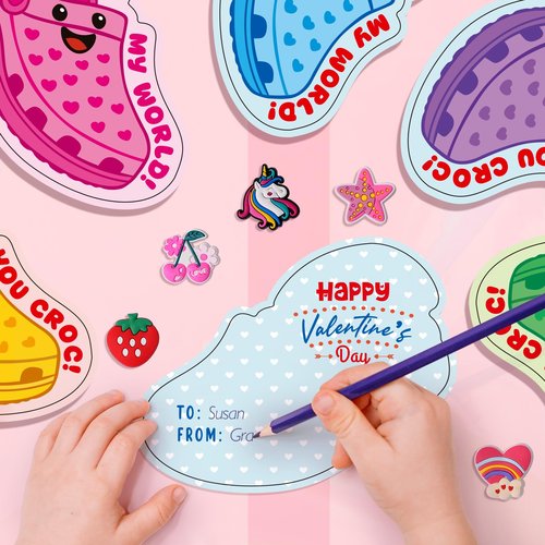 Zesua Valentines Day Cards for Kids School - Valentines Day Gifts for Kids - 30 Pcs Valentine Cards with 60 Shoe Charms - Cute Valentine Gifts for Classroom Exchange Boys Girls Toddlers Party Favors