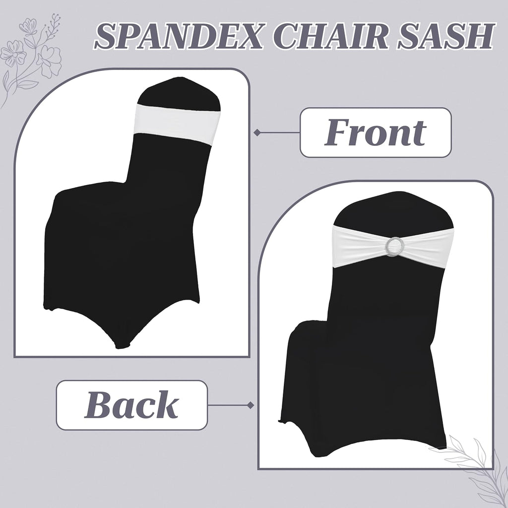 MDS Premium Stretch Spandex Chair Sashes - Pack of 50 Universal Bow Covers for Weddings & Events | White