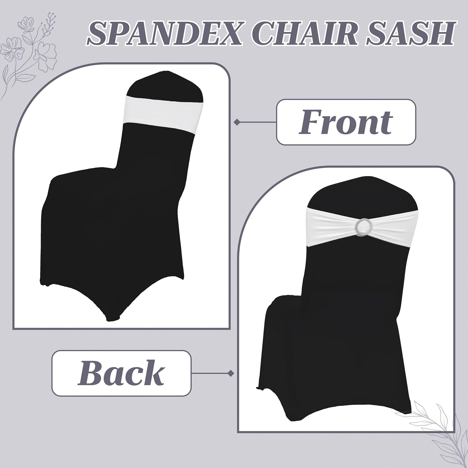 MDS Premium Stretch Spandex Chair Sashes - Pack of 50 Universal Bow Covers for Weddings & Events | White