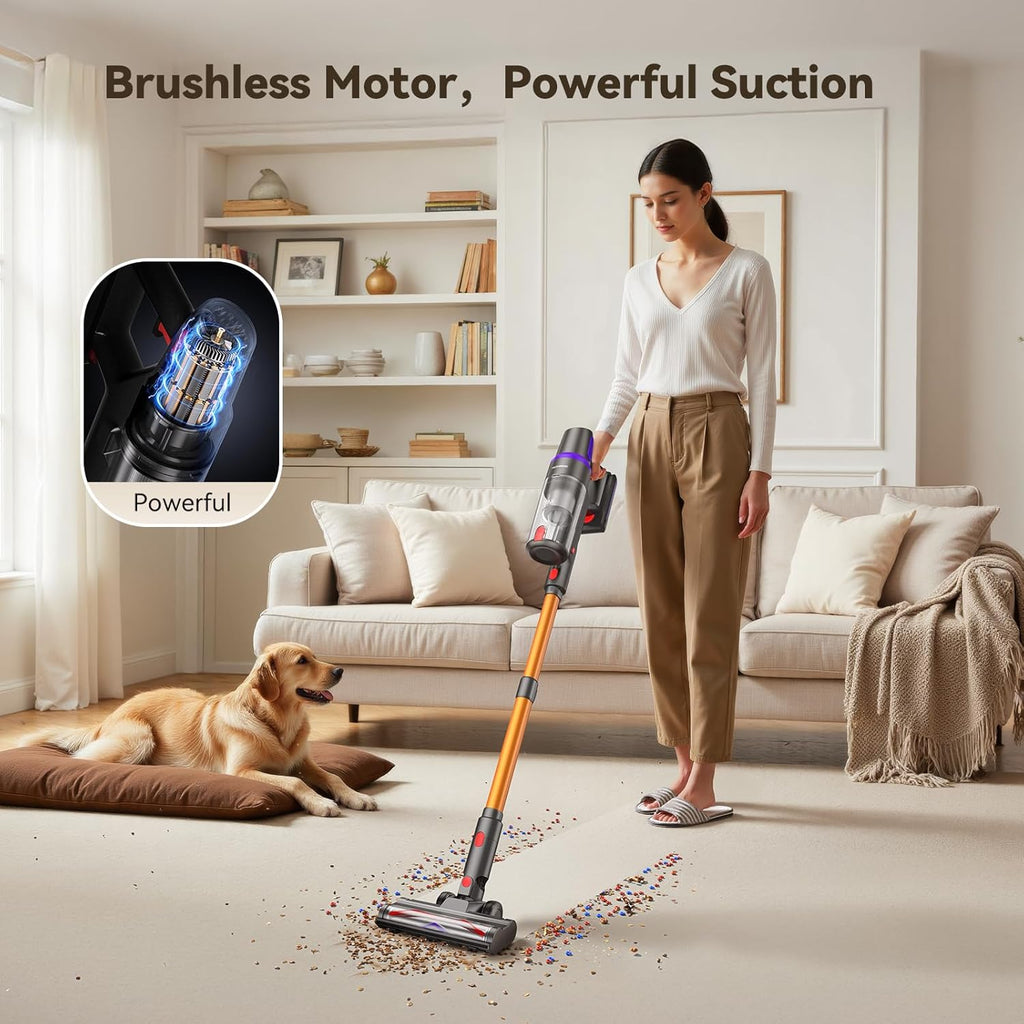TechRise Cordless Vacuum Cleaner - 500W Stick Vacuum with Anti-Tangle Brush & 60-Minute Runtime for Home Use