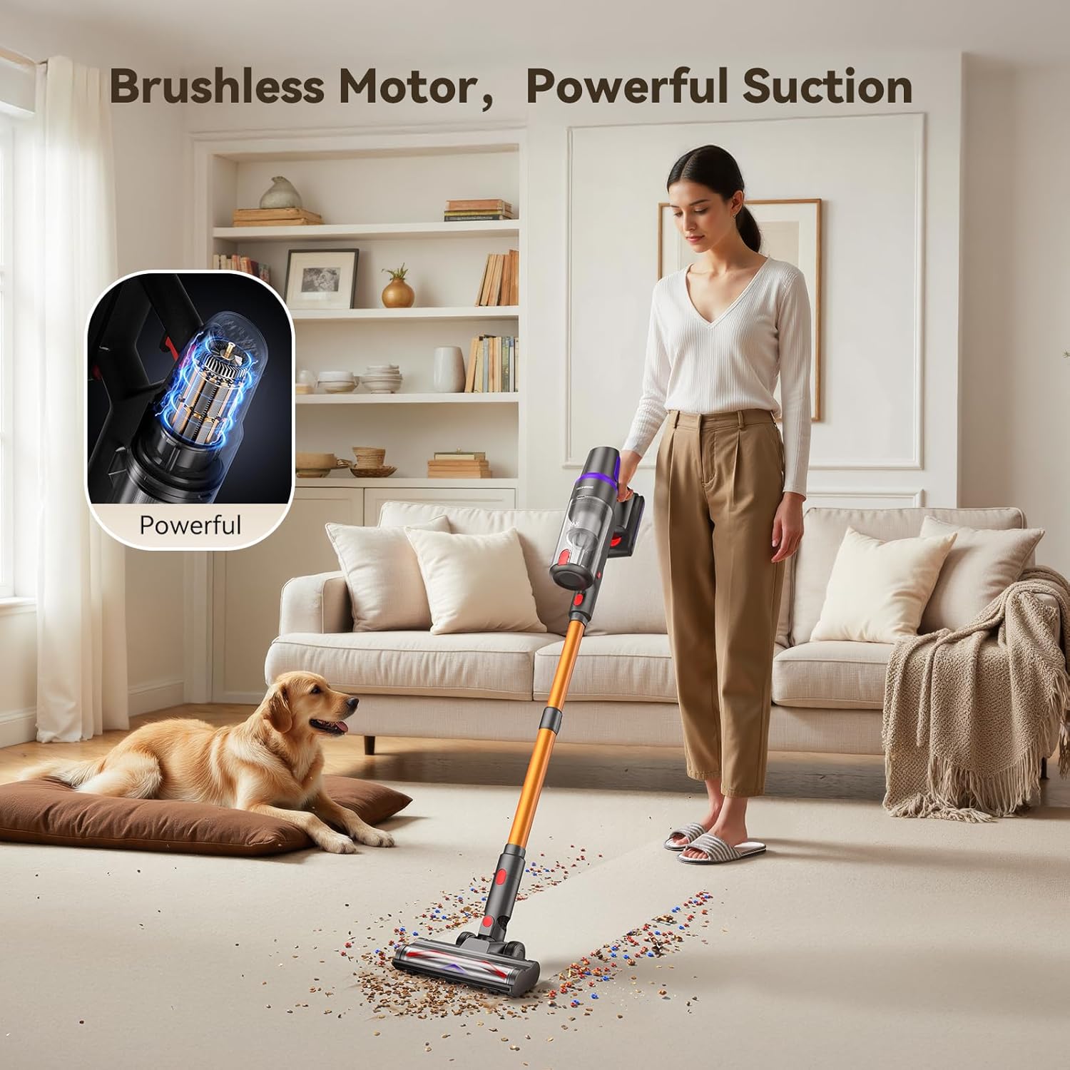 TechRise Cordless Vacuum Cleaner - 500W Stick Vacuum with Anti-Tangle Brush & 60-Minute Runtime for Home Use