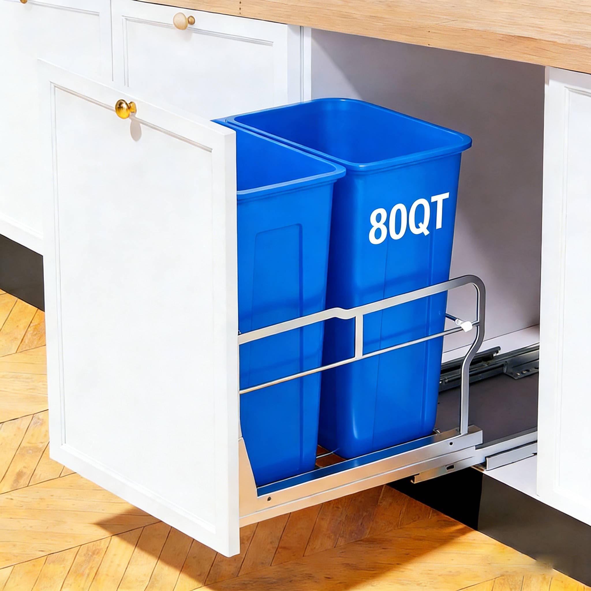 80QT Dual Pull Out Trash Can Under Cabinet with Soft-Close Slides, Heavy Duty Under Sink Trash Can Up to 130 LB for Kitchen, Garbage Can Not Included, Requires Minimum Cabinets Opening 16" W X 23" D