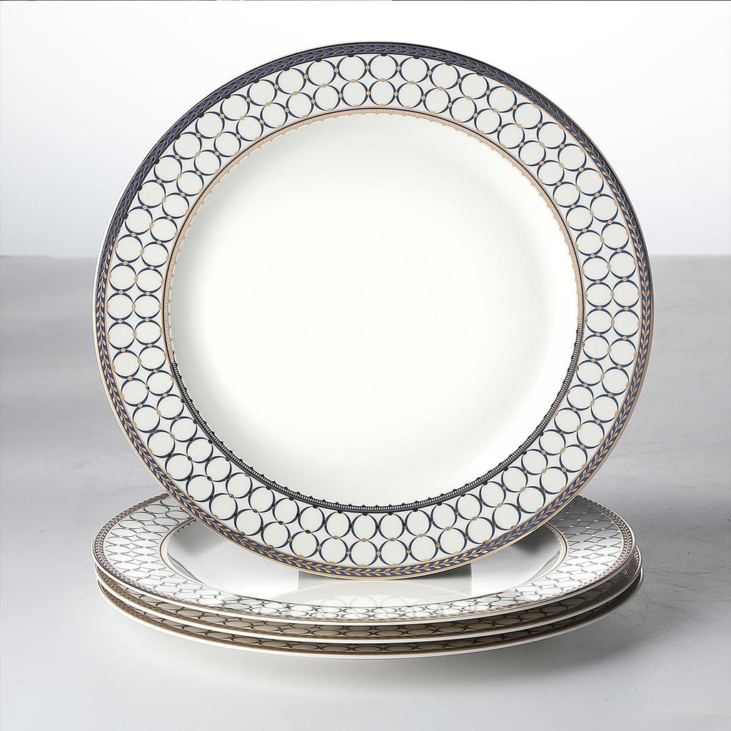 CwlwGO-Bone China Dinner Plates Set of 4, Lace Dishes Set for Salad, Pasta, Dessert, Dinnerware Dishset for Kitchen, Not Suitable for Microwave (8 Inch)