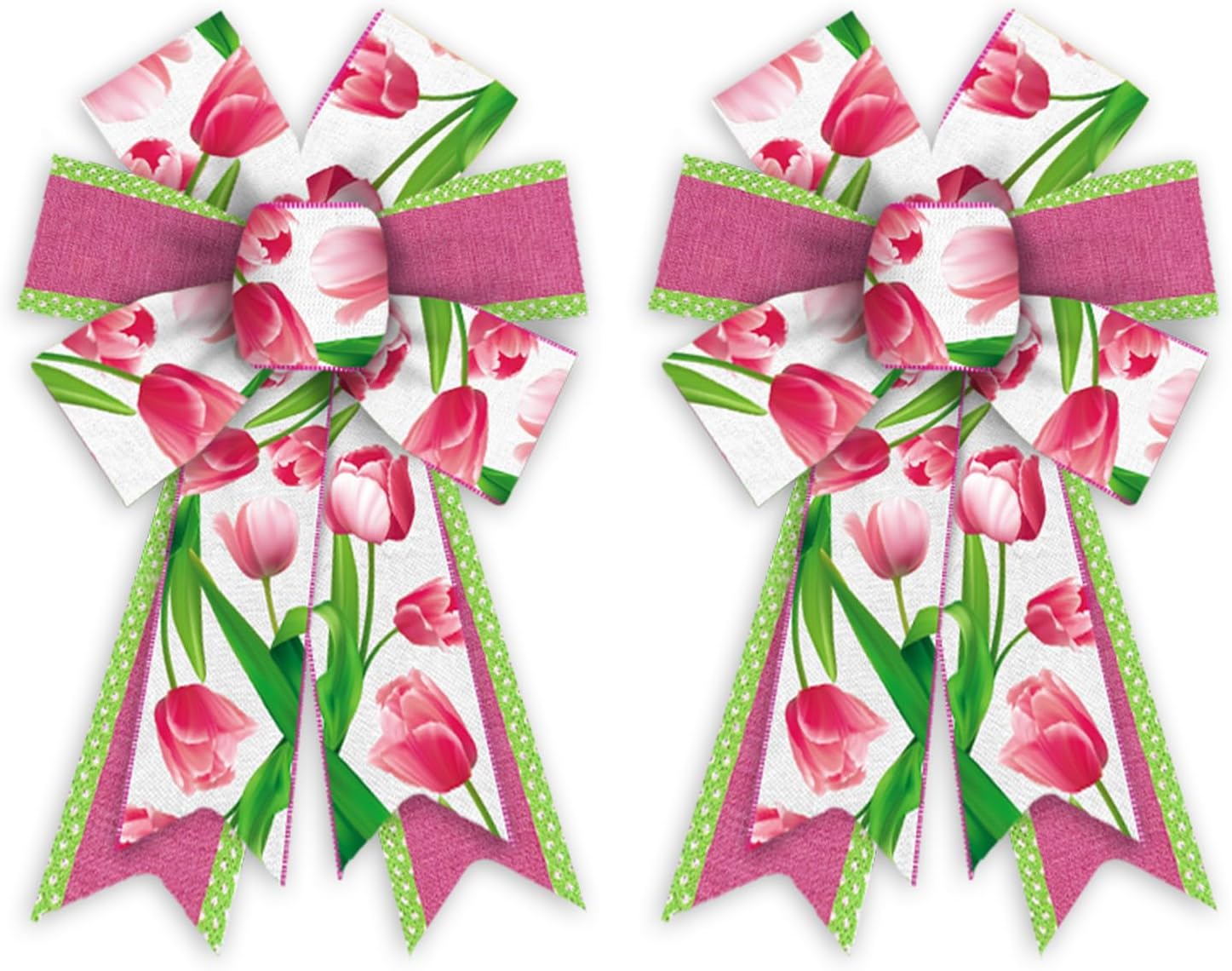 Threetols Floral Wreath Bows - 2 Pack Pink Tulip Design for Indoor/Outdoor Home Decor | DIY Craft