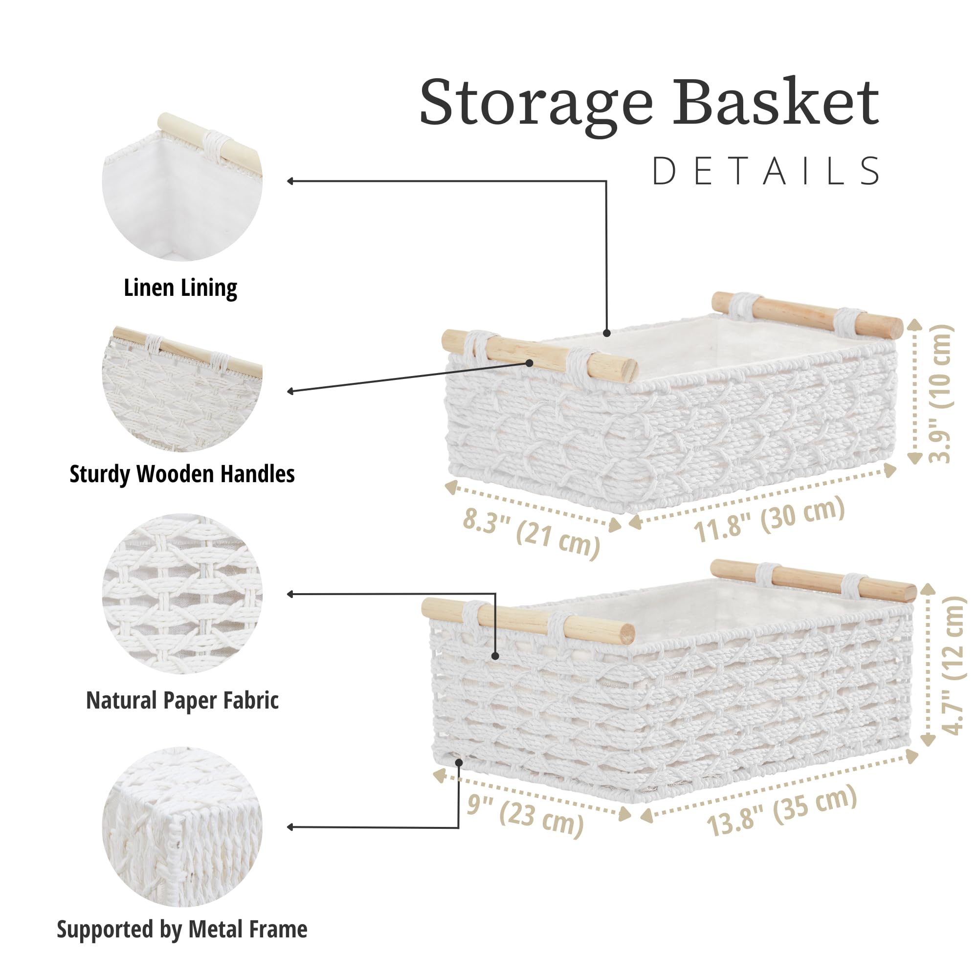 DECOMOMO White Wicker Baskets, Back of Toilet Basket, Bathroom Basket Organizer, Countertop, Home Decor (White, Set of 2)