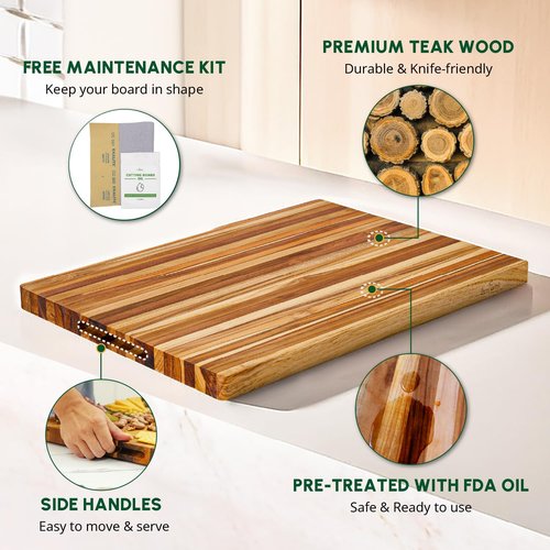 BEEFURNI Teak Wood Cutting Board with Hand Grip (M, 20x15x1.25"), Large Wooden Cutting Boards for Kitchen, Chopping Board Wood, Butcher Block, Charcuterie Board, Christmas Gifts, 1-Year Warranty