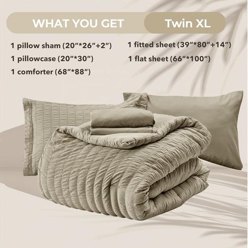 HYMOKEGE Twin XL Linen Comforter Set - 5-Piece All-Season Luxury Bedding | Includes Comforter, Sheets & Pillowcase
