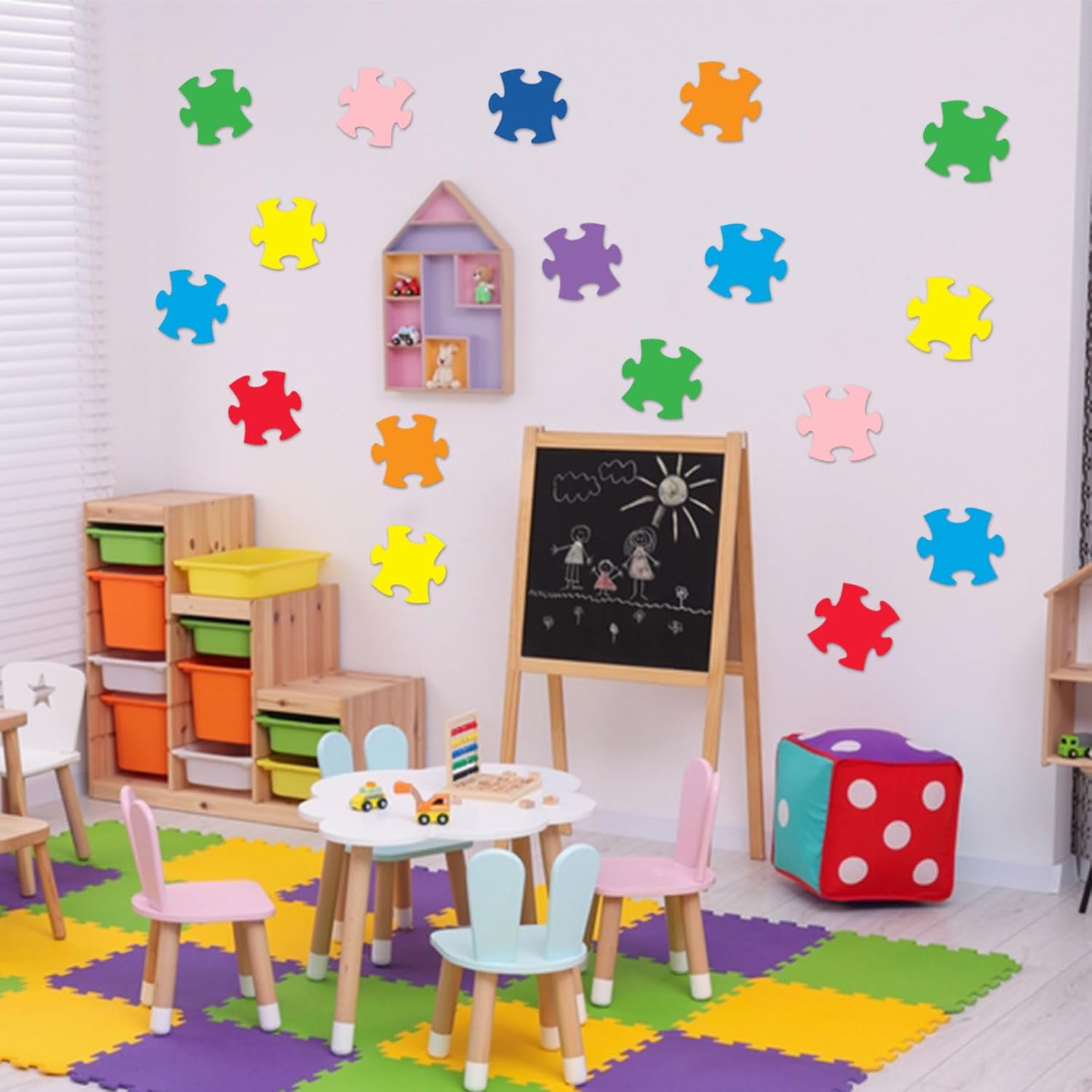 MixTeach 200 Pcs Puzzle Pieces - Die Cut Paper Accents for Classroom Decor & Party Supplies