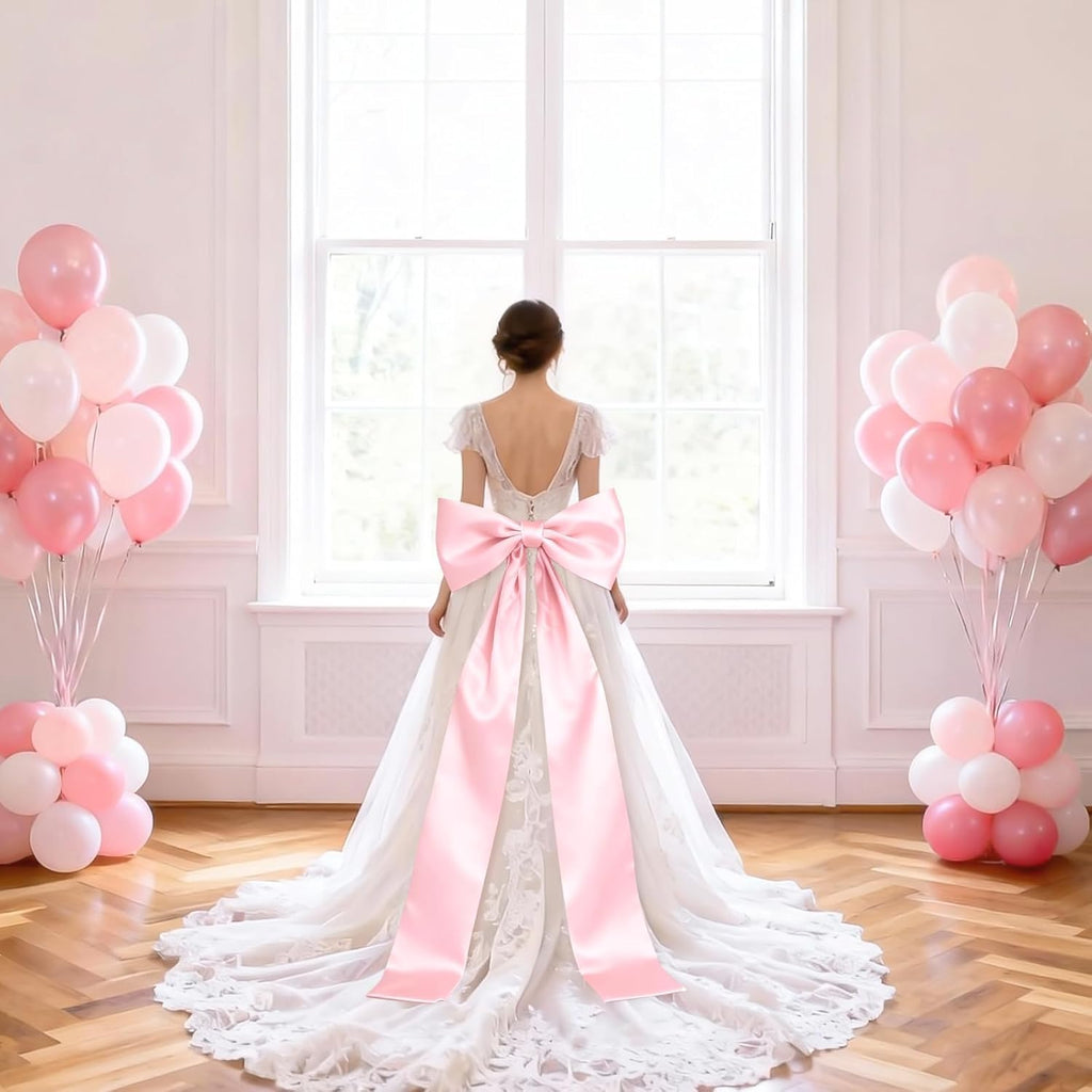 Skiennix Extra Long Satin Pink Bow - Elegant Wall Decor for Coquette Room | 70x20 Inch for All Occasions
