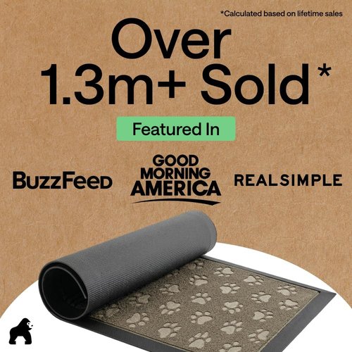 GORILLA GRIP Waterproof All-Season WeatherMAX Doormat - 47x35 Natural Rubber | Stain & Fade Resistant, Easy Clean Tan Pawprints