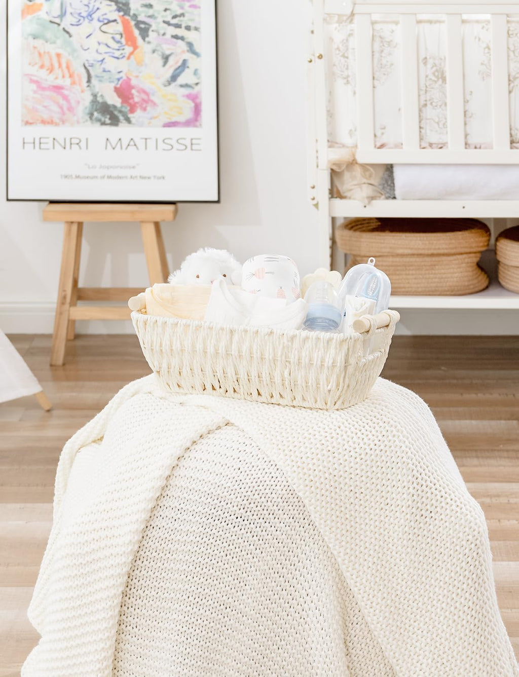 StorageWorks Round Woven Paper Rope Baskets - Beige 2-Pack with Wooden Handles for Stylish Storage