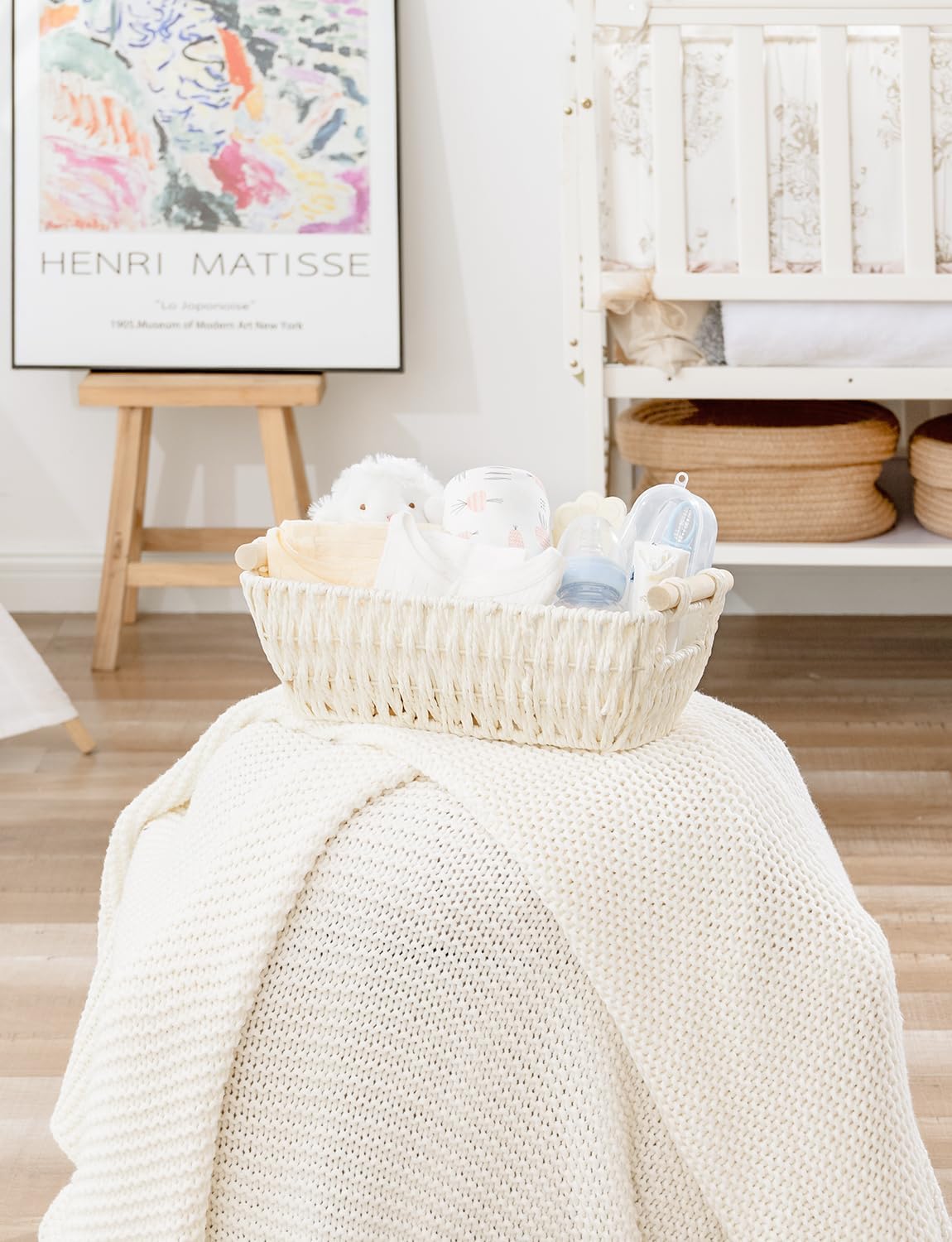 StorageWorks Round Woven Paper Rope Baskets - Beige 2-Pack with Wooden Handles for Stylish Storage