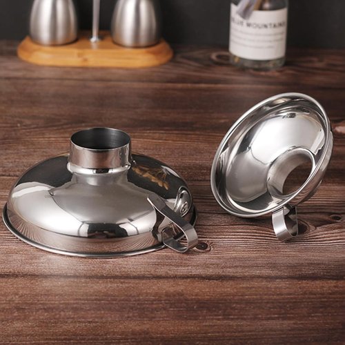 IoF Stainless Steel Canning Funnel Set - 3 Pcs Wide Mouth Funnels with Fine Oil Strainer for Kitchen Use