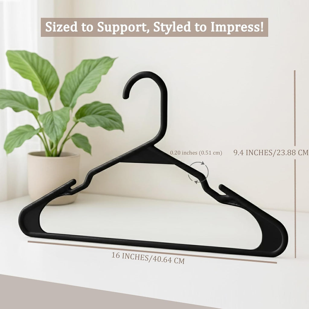Utopia Home Plastic Hangers - 50 Pack Space-Saving Non-Slip Clothes Hangers for Closet Organization | Black