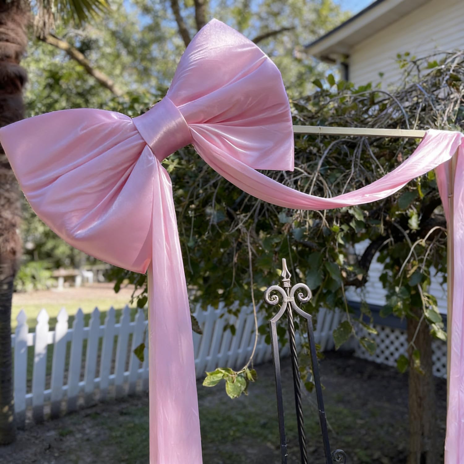 Skiennix Large Pink Bow Birthday Decorations - 31'' x 60'' Themed Backdrop for Weddings & Showers