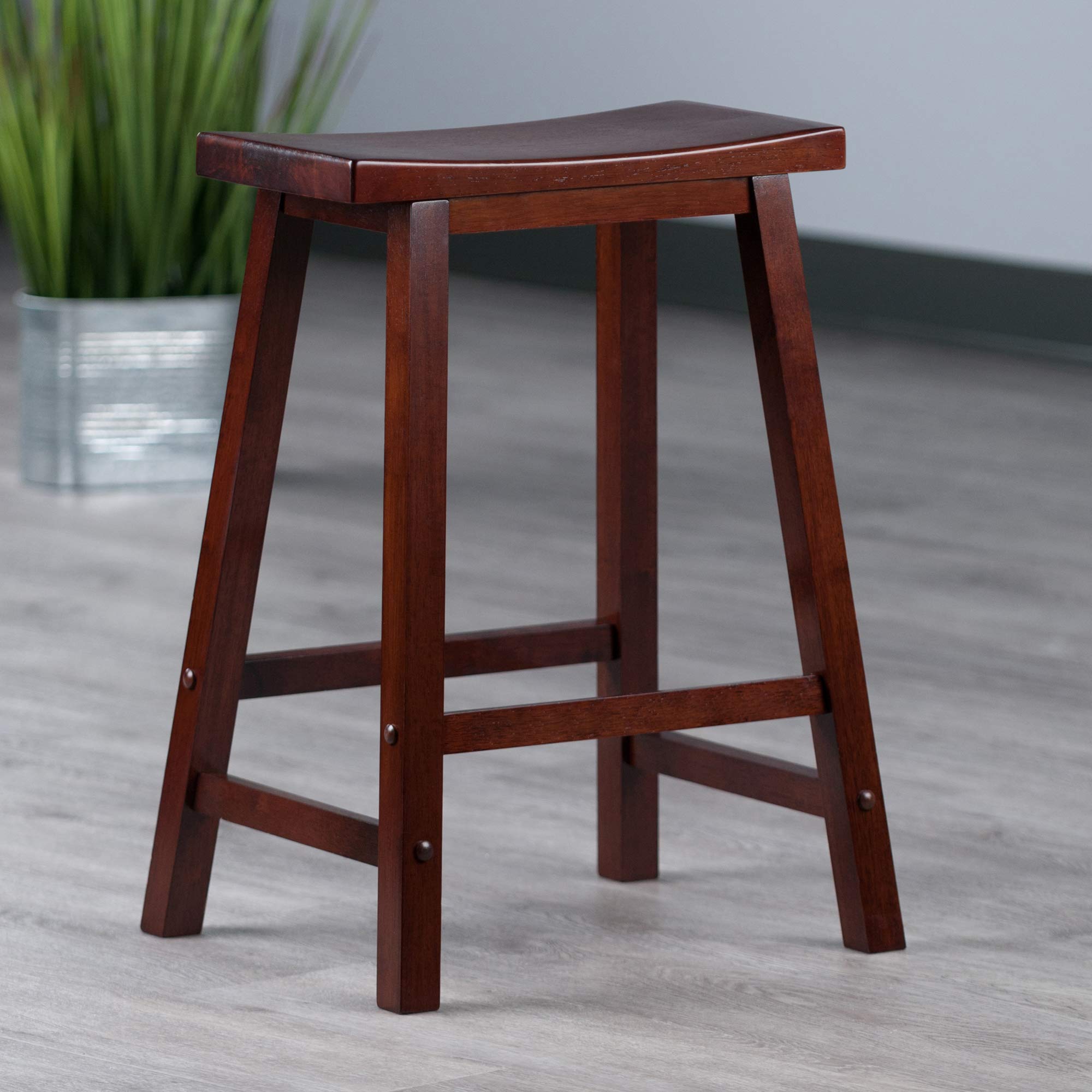 Winsome Satori Saddle Seat Counter Stool, 24" in Walnut, Classic Backless Bar Chairs for Kitchen & Dining Room Seating, Timeless Essential Furniture for Home, Dorm, Apartments