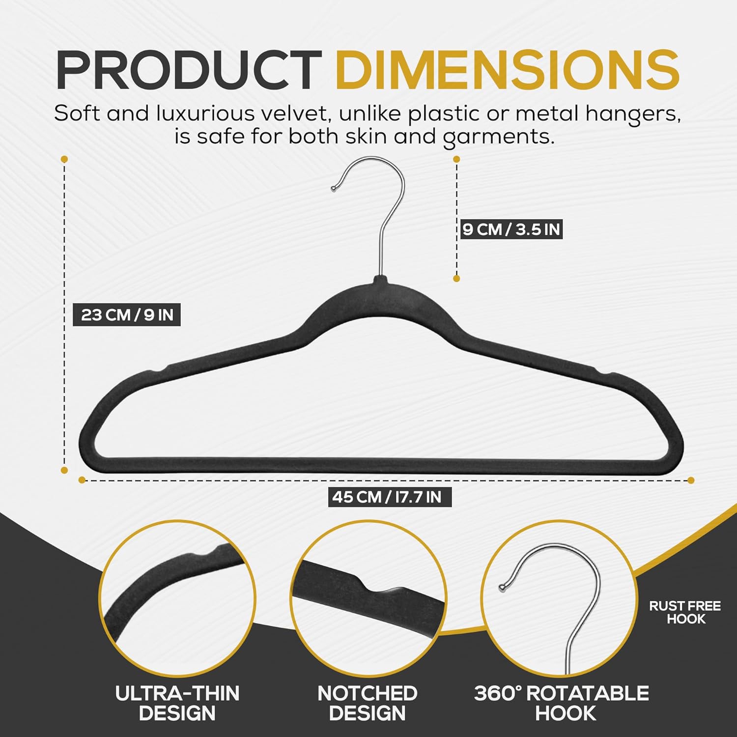 Techzoo Velvet Hangers - Ultra Thin Non-Slip Design for Space Saving | 50 Pack in Black