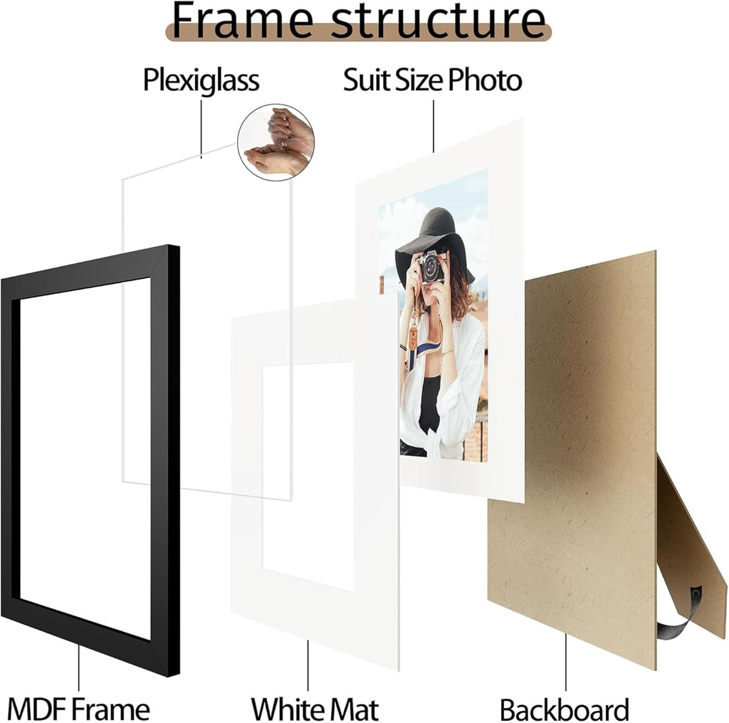 Picrit 8x10 Picture Frame Set of 12 - Versatile Display for 5x7 with Mat or 8x10 Without Mat | Black