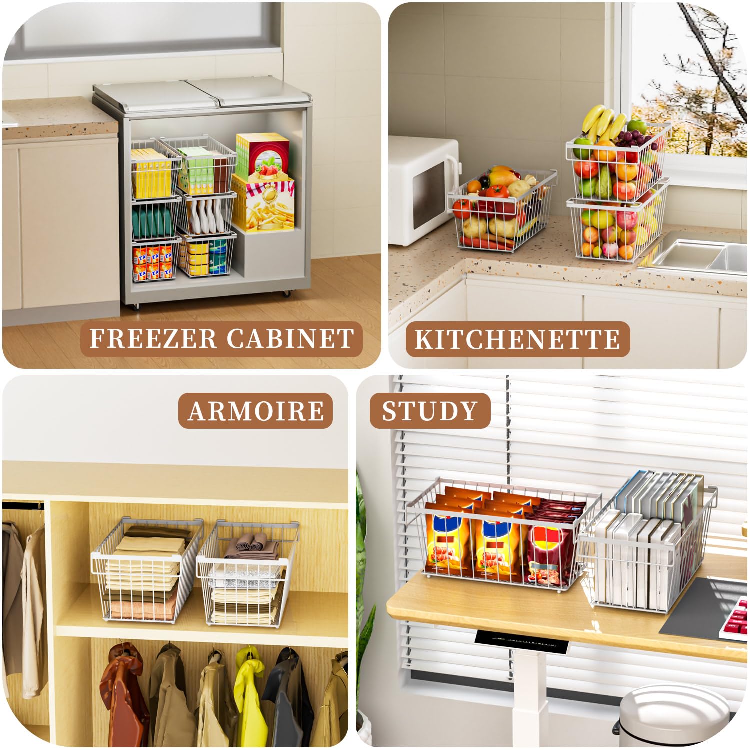 ANJUBAN Enhanced Leak-Proof Bottom - Freezer Organizer Bins ，4 Pack Stackable Deep Freezer Organizer Bins for 7 Cu.FT Small Chest Freezer，organization and storage，pantry organizers（white）