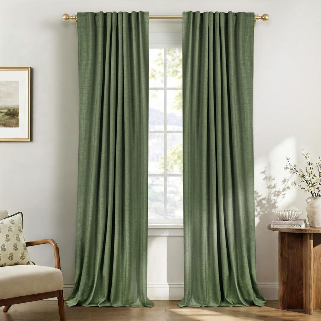 Skiennix 100% Blackout Curtains - Thermal Insulated Olive Green Drapes, 50" W x 102" L, 2 Panels Set