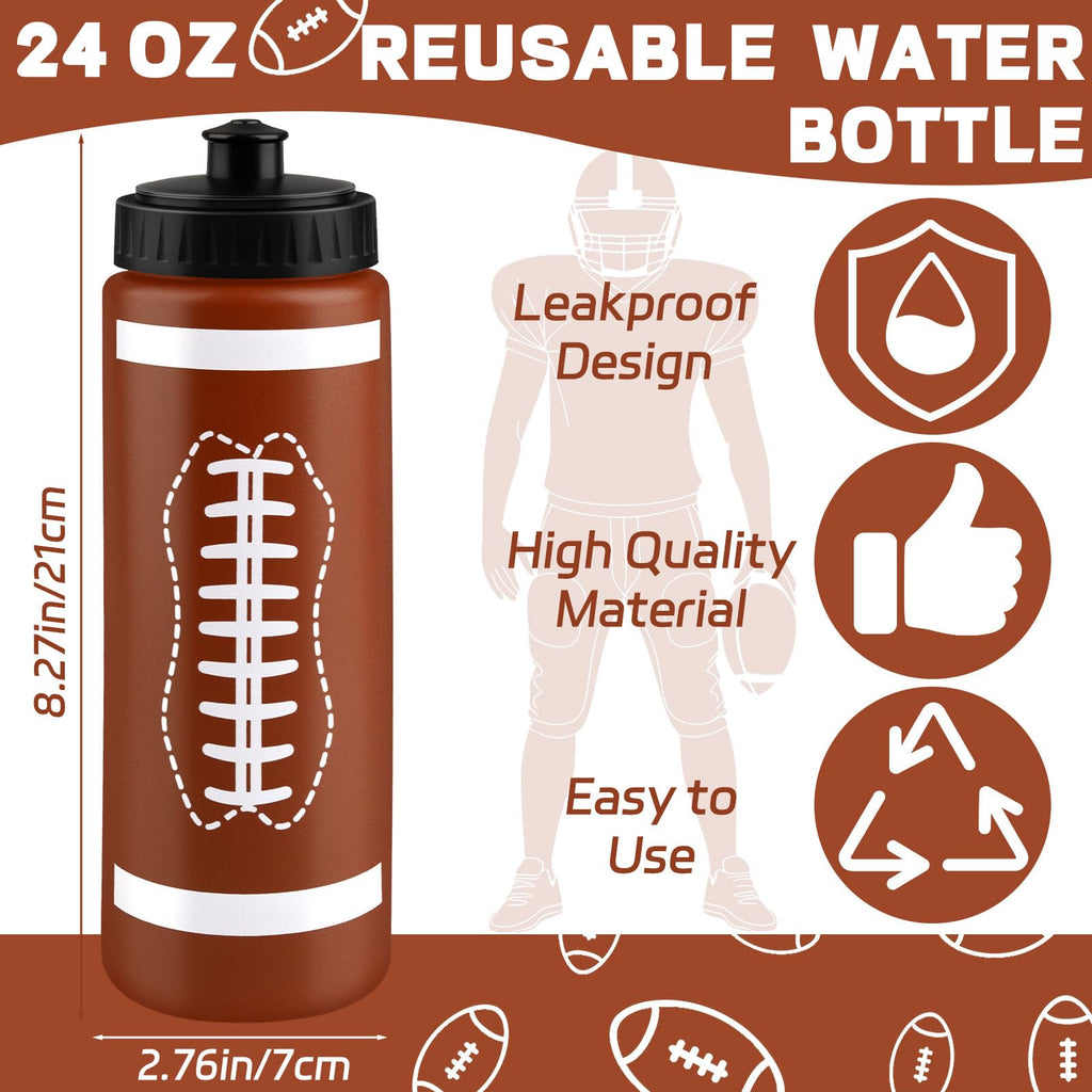 Denylo pro 24 Sets Football Water Bottle with Football Drawstring Bag Set Plastic Brown Water Bottles for Rugby Player Sport Gym Party Favor