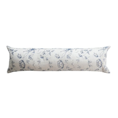 Creative Co-Op Long Patterned Cotton and Linen Lumbar Pillow, Blue