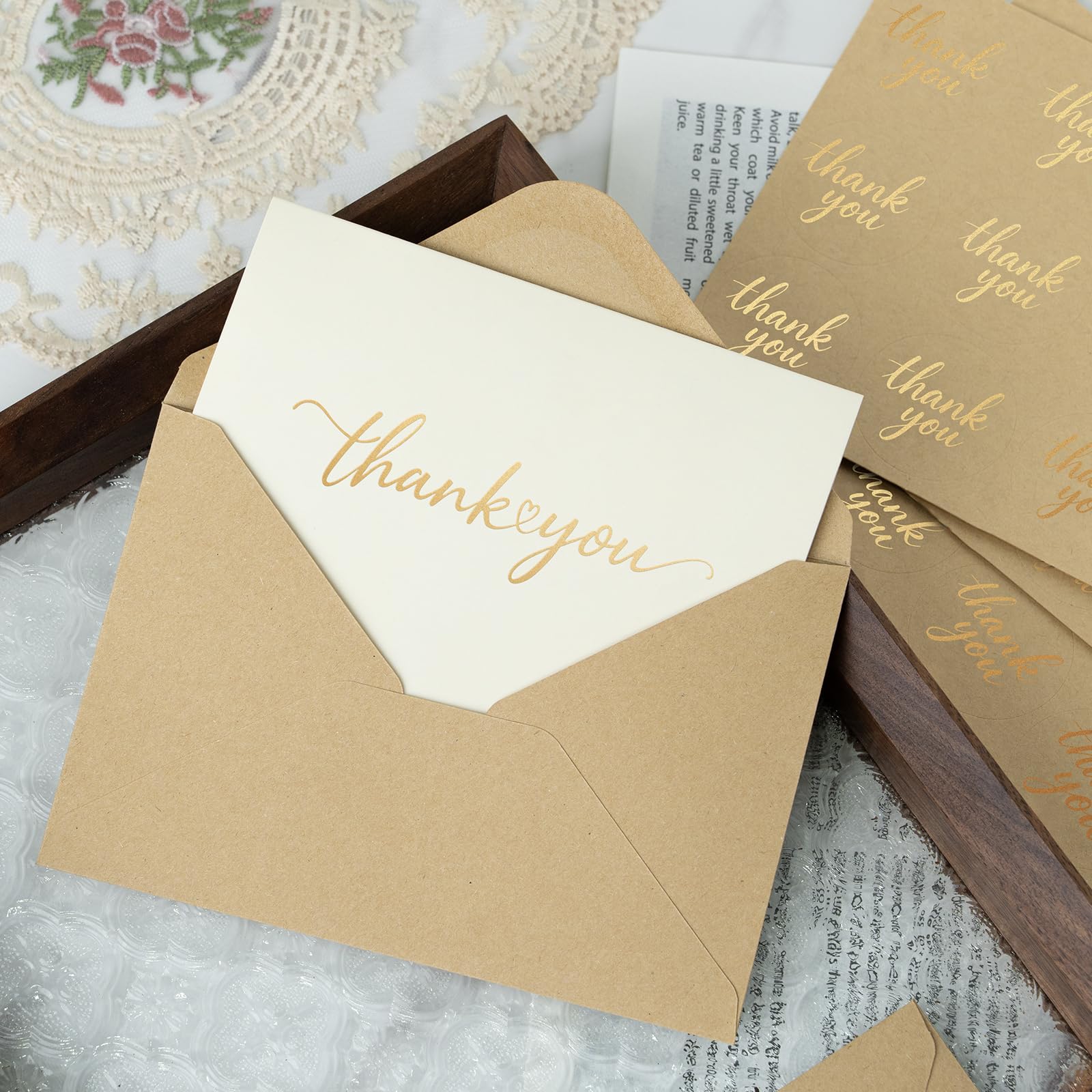 JIXZEN 40 Pack Gilding Thank You Cards with Envelopes & Matching Stickers, Thank You Notes for Wedding, Business, Baby Shower, Small Business, Graduation