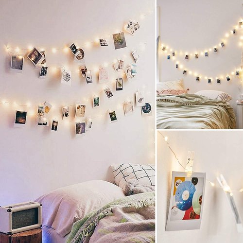 JMTGNSEP 50 LED Fairy Lights - Battery Powered Photo Clip String Lights for Indoor Decor | 16ft Warm White