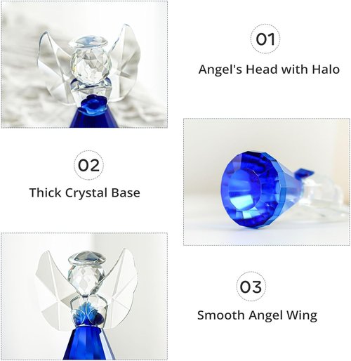 HDCRYSTALGIFTS Blue Crystal Guardian Angel Figurine - 3.5'' Glass Ornament for Home Decor & Gifts