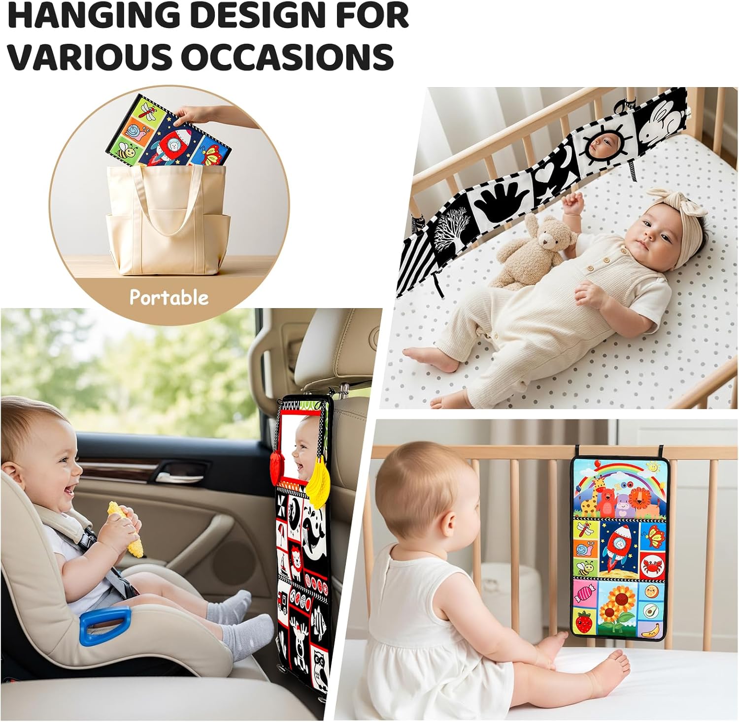 Skiennix 3PCS High Contrast Baby Toys - Tummy Time Mirror & Crinkle Cloth Teether for Newborns