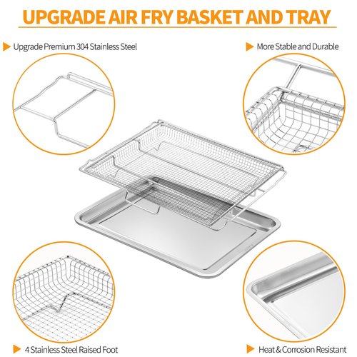 Atgestore Air Fryer Tray Replacement for Frigidaire Ready Cook 27’’ Oven Parts AFT27FRIG 20.3 x 15.3 Inches Air Fryer Rack FCWS2727AS 304 Stainless Steel Frigidaire Wall Oven Air Fryer Basket 1 Set