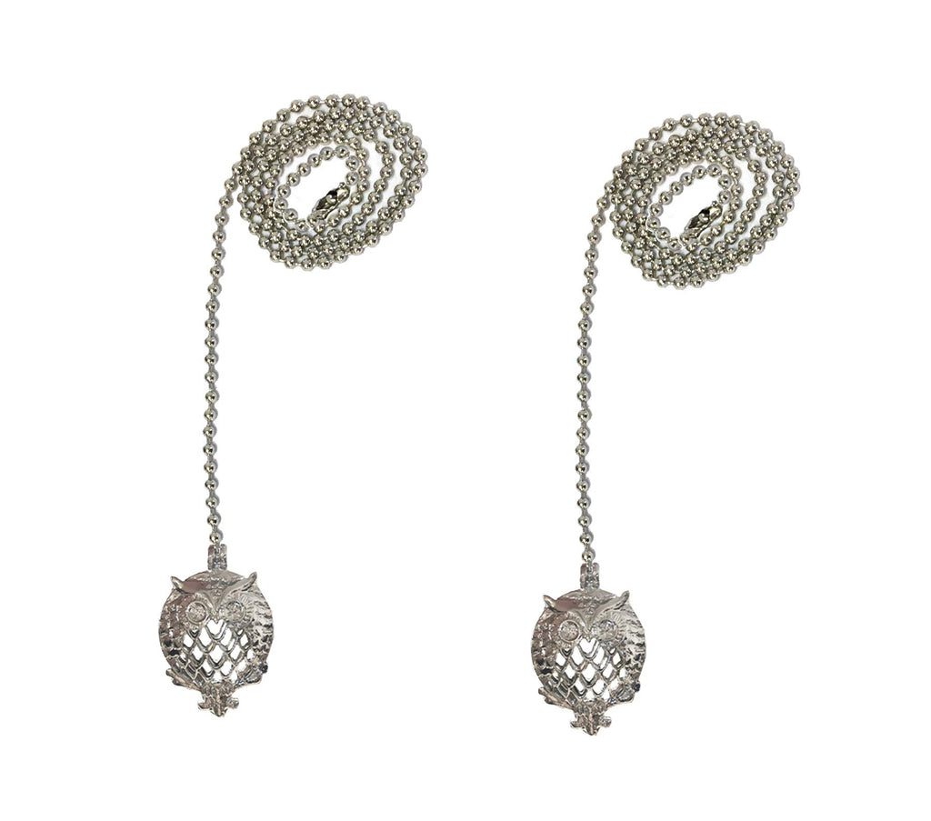 Royal Designs, Inc. FP-1036-CH-2 Adjustable Ceiling Fan Pull Chain Extension with All Seeing Owl Ornament, 24 inch, Chrome, 2-Pack