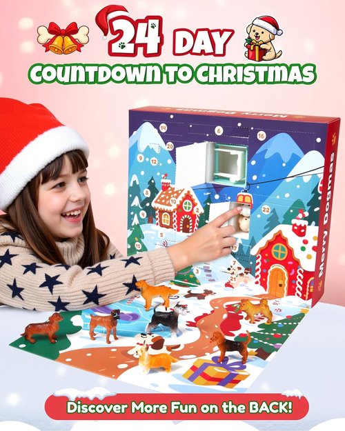Dog Advent Calendar 2025 | 24-Day Countdown with 12 Dog Figurines & Playground Accessories for Kids