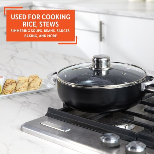 IMUSA 3.2Qt Bistro Ceramic Nonstick Caldero/Dutch Oven with Glass Lid, Black