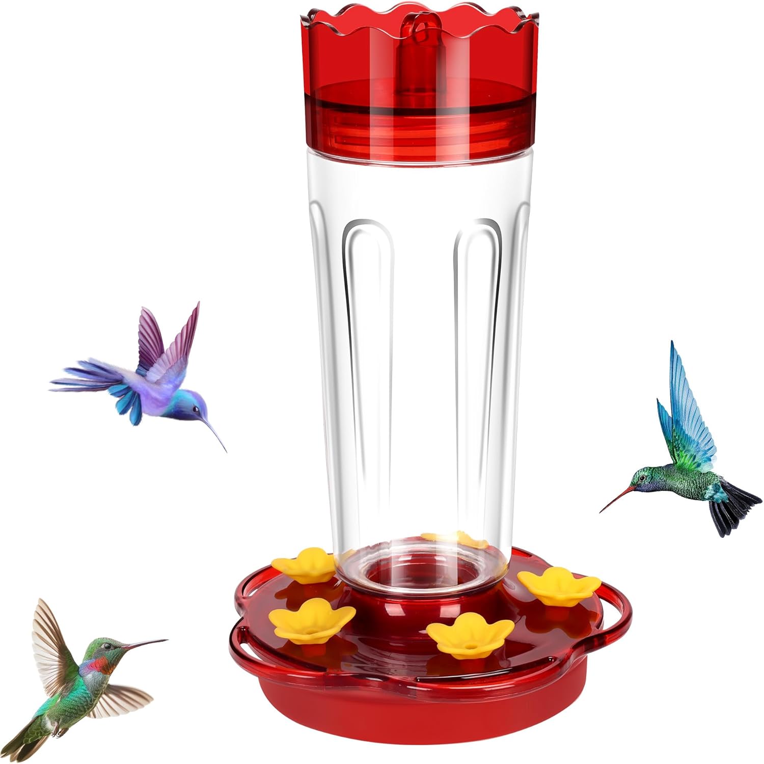 Skiennix Hummingbird Feeder - 15 Ounce Red Outdoor Feeder with 5 Feeding Ports & Ant Moat | Garden Décor