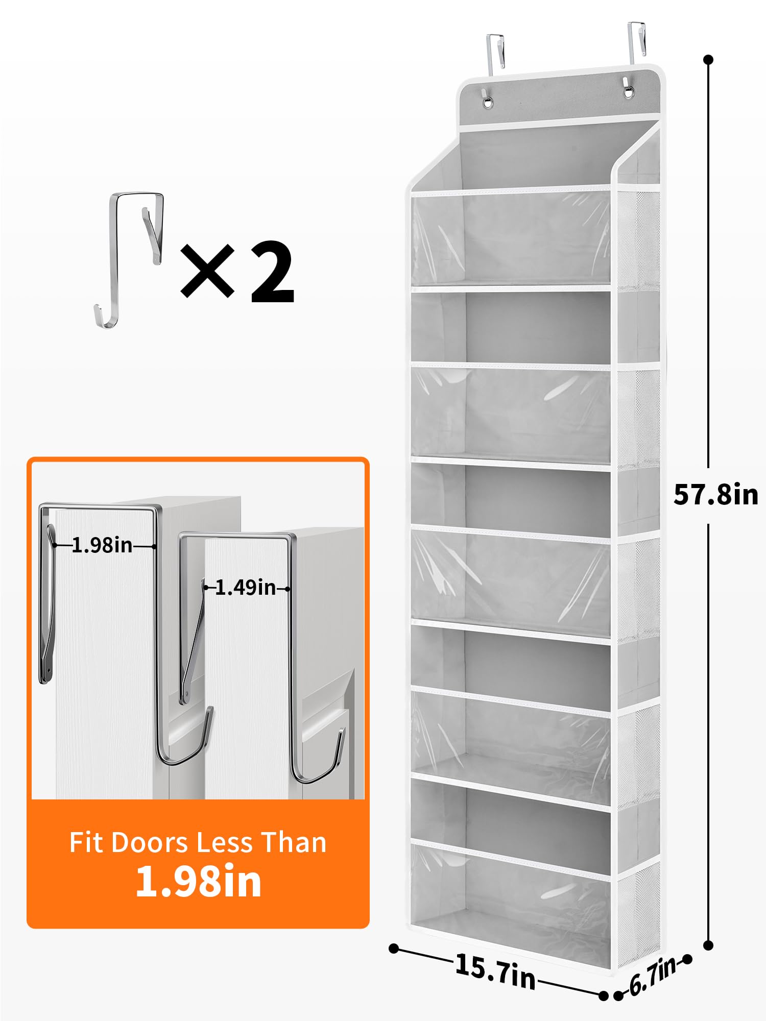 JARLINK Toy Stuffed Animal Storage, Over The Door Organizer W/Clear View Windows, 44lb Load, Baby Toy Storage Organizer for Nursery, Kid Bedroom, Newborn Baby Essentials (Light Grey)